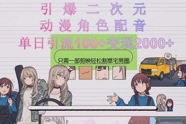 赚钱热门给力项目项目，引爆二次元，用动漫角色配音割草宅男圈，只需一个剪映，轻松一天引流10...