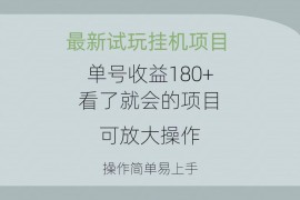 热门热门给力项目项目，最新试玩挂机项目 单号收益180+看了就会的项目，可放大操作 操作简单易...