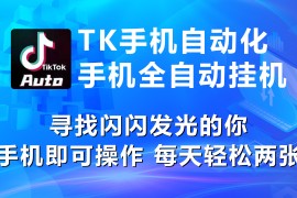 赚钱热门给力项目项目，海外抖音TK手机自动挂机，每天轻松搞2张