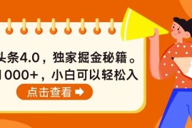 2024热门给力项目项目，今日头条4.0，掘金秘籍。日赚1000+，小白可以轻松入手