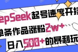 最新项目用DeepSeek起号速度开挂，单条作品涨粉2w+，日入5张+的暴利玩法03-17冒泡网