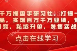 创业项目一品千万操盘手研习社，打爆一个引流品，实现百万千万业绩，爆品裂变，私域升单，发售实战02-07冒泡网