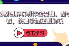 创业项目短剧原创解说制作全流程，新手必看，快速掌握短剧解说08-21冒泡网