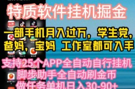 实战热门给力项目项目，特质APP软件全自动挂机掘金，月入10000+宝妈宝爸，学生党必做项目