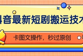 创业项目抖音最新短剧搬运技术，卡图文操作，秒过原创！11-13福缘网