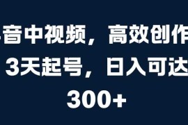 2024最新抖音中视频，高效创作，3天起号，日入可达3张【揭秘】10-19冒泡网