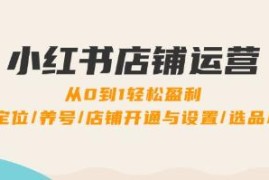 小红书店铺运营，0到1盈利，账号定位/养号/店铺开通与设置/选品/发货跟抖音号运营