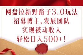 赚钱项目网盘拉新野路子3.0玩法，招募博主，发展团队，实现被动收入，轻松日入500+【揭秘】10-05冒泡网