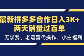 创业项目（11288期）最新拼多多合作日入3K+两天销量过百单，无学费、老运营代操作、小白福利，06月27日中创网VIP项目