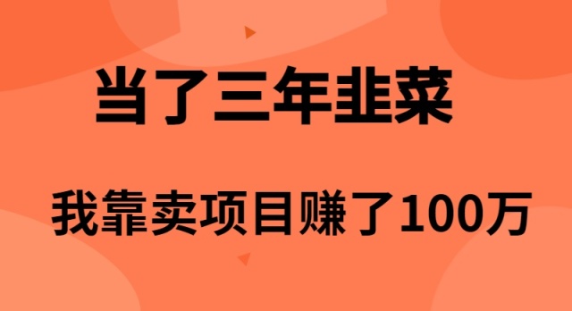 最新创业项目项目,当了3年韭菜,我靠卖项目赚了100万