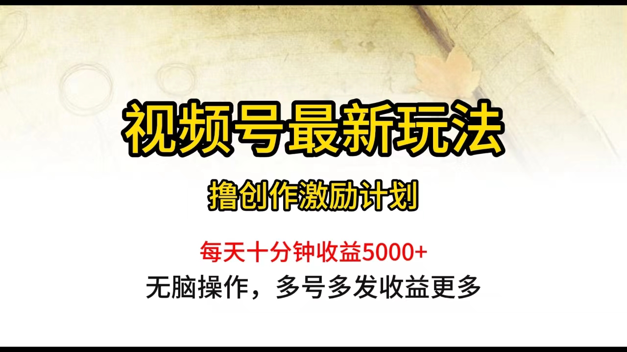 最新短视频运营项目,视频号最新玩法,每日一小时月入5000+