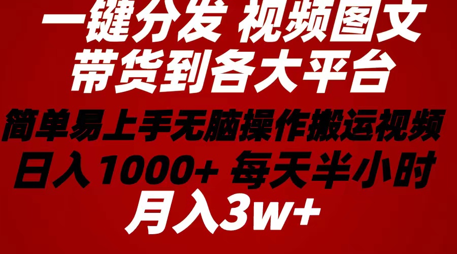 热门短视频运营项目,2024年 一键分发带货图文视频 简单易上手 无脑赚收益 每天半小时日入1...